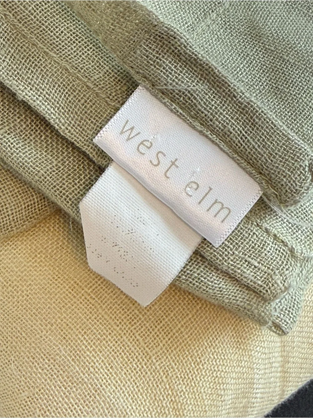 WEST ELM Set Of 2 European Linen Flax Yellow Green Ombré Lite Filtering Curtains